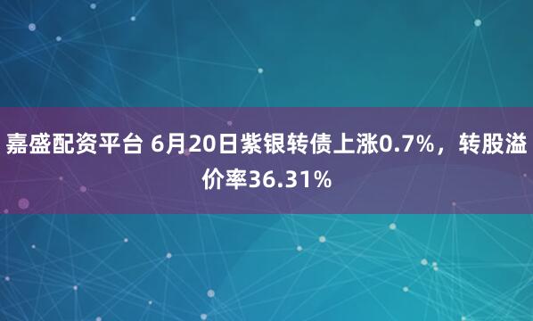 嘉盛配资平台 6月20日紫银转债上涨0.7%，转股溢价率36.31%