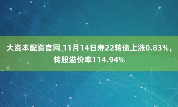 大资本配资官网 11月14日寿22转债上涨0.83%，转股溢价率114.94%